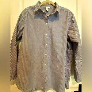 Women’s Navy and White Striped Button Down Shirt